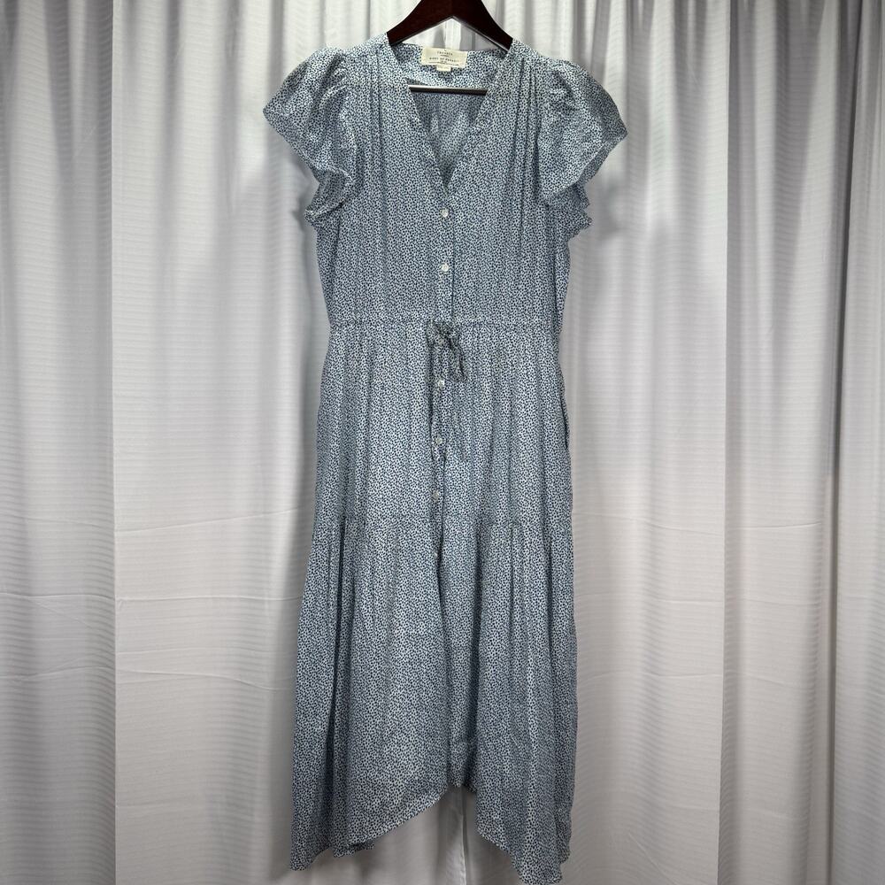 TROVATA Birds of Paradis Kristi Midi Dress White Blue Pebbles Women's Size XS - Picture 2 of 11